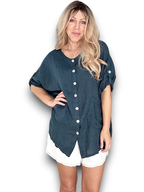 Helga May: Pearl Buttons Shirt - Dark Jade