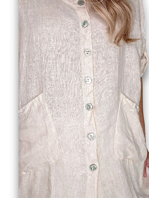 Helga May: Pearl Buttons Shirt - Beige