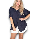 Helga May: Pearl Buttons Shirt - Navy