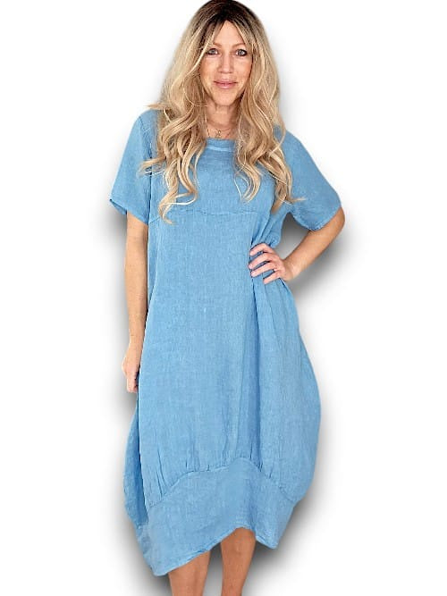 Helga May: Mid Sleeve Maxi Dress - Sky Blue