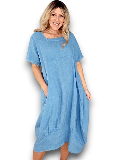 Helga May: Mid Sleeve Maxi Dress - Sky Blue