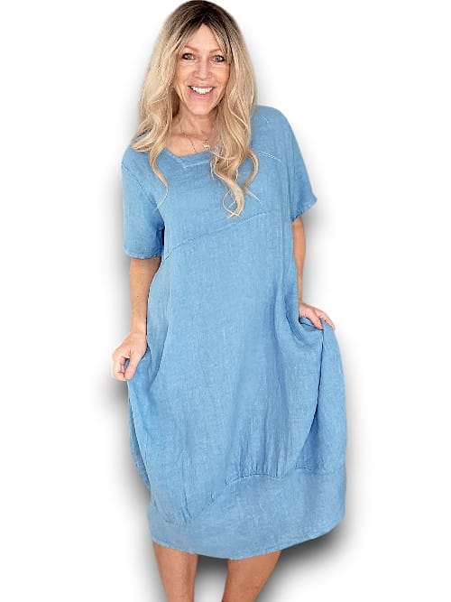 Helga May: Mid Sleeve Maxi Dress - Sky Blue