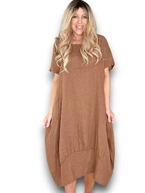 Helga May: Mid Sleeve Maxi Dress - Coffee