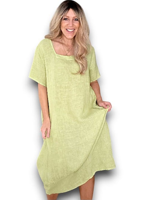 Helga May: Mid Sleeve Maxi Dress - Antique Lime