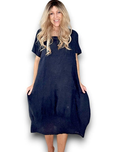 Helga May Mid Sleeve Maxi Dress: Plain - Navy