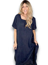 Helga May Mid Sleeve Maxi Dress: Plain - Navy