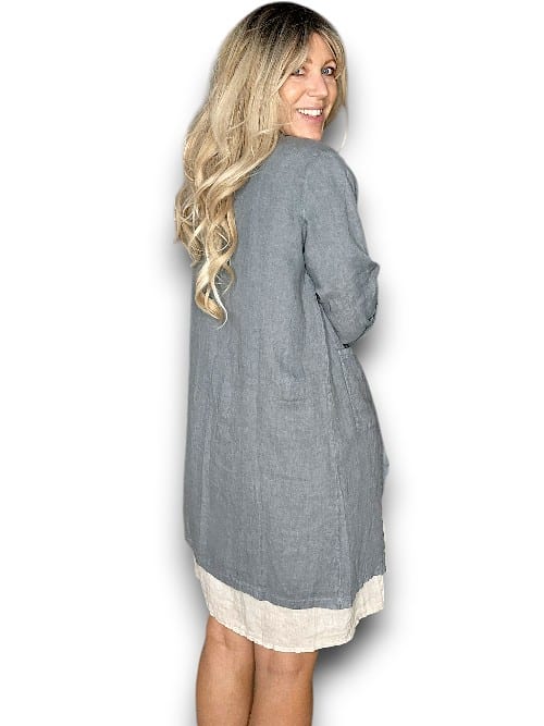 Helga May: Long Drawstring Linen Jacket - Grey