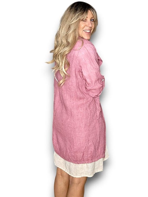 Helga May: Long Drawstring Linen Jacket -Berry