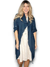 Helga May: Long Drawstring Linen Jacket - Dark Jade