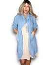 Helga May: Long Drawstring Linen Jacket - Sky Blue