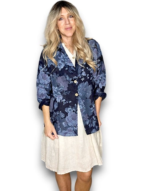 Helga May: Linen Suit Jacket - Scarlett Rose Navy