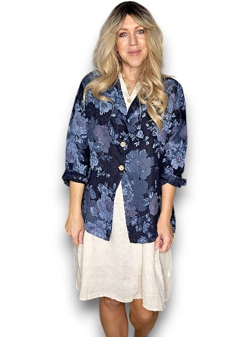 Helga May: Linen Suit Jacket - Scarlett Rose Navy