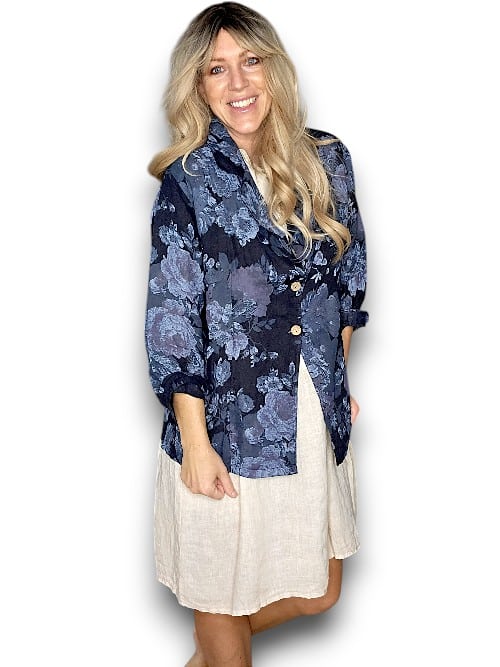 Helga May: Linen Suit Jacket - Scarlett Rose Navy