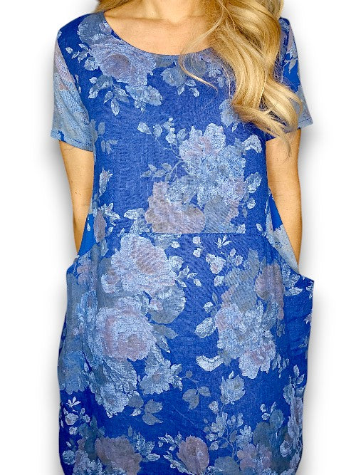 Sized Helga May Jungle Dress: Scarlett Rose - Cobalt