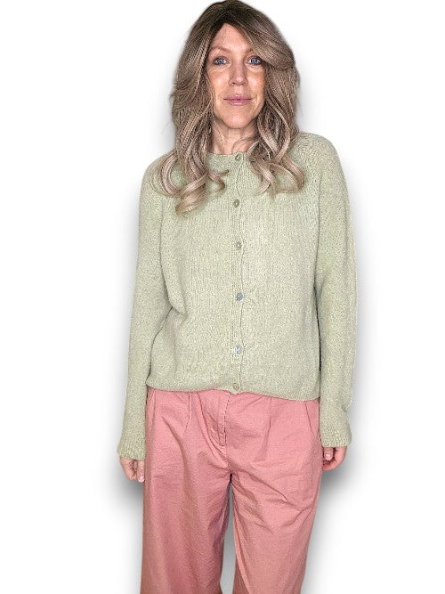Helga May: Wavey Alpaca Knit Cardigan - Antique Lime