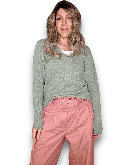 Helga May: V-Neck Baby Alpaca LS Knit - Forest