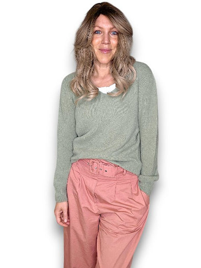 Helga May: V-Neck Baby Alpaca LS Knit - Forest