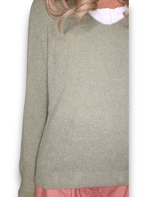 Helga May: V-Neck Baby Alpaca LS Knit - Forest