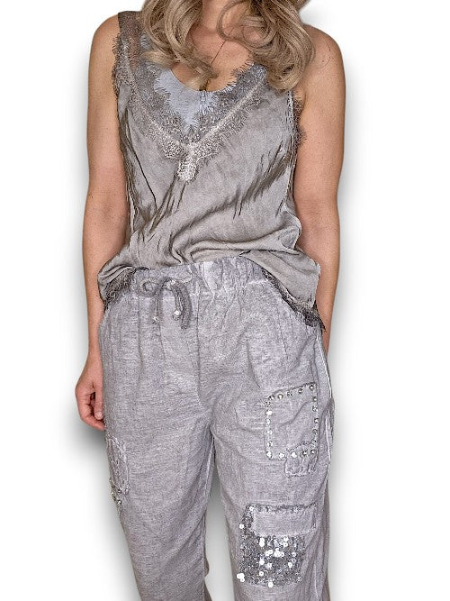 Helga May: Diamond Pocket Pant - Light Grey