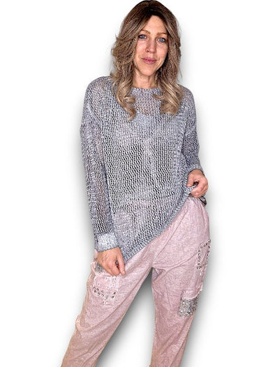 Helga May: Faded V-Neck Knit - Grey