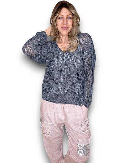 Helga May: Faded V-Neck Knit - Charcoal