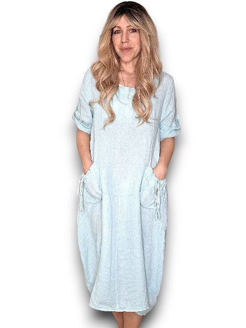 Helga May: Button Sleeve Maxi Dress - Plain Mint