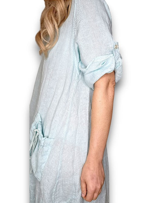 Helga May: Button Sleeve Maxi Dress - Plain Mint