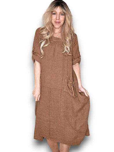 Helga May: Button Sleeve Maxi Dress - Plain Coffee