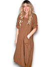 Helga May: Button Sleeve Maxi Dress - Plain Coffee