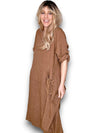 Helga May: Button Sleeve Maxi Dress - Plain Coffee
