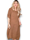 Helga May: Button Sleeve Maxi Dress - Plain Coffee