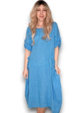 Helga May: Button Sleeve Maxi Dress - Plain Dark Turquoise