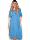 Helga May: Button Sleeve Maxi Dress - Plain Dark Turquoise