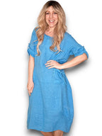 Helga May: Button Sleeve Maxi Dress - Plain Dark Turquoise