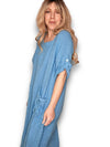 Helga May: Button Sleeve Maxi Dress - Plain Dark Turquoise