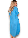 Helga May: Button Sleeve Maxi Dress - Plain Dark Turquoise
