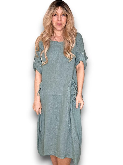 Helga May: Button Sleeve Maxi Dress - Plain Sage