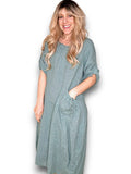 Helga May: Button Sleeve Maxi Dress - Plain Grey