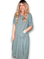 Helga May: Button Sleeve Maxi Dress - Plain Grey