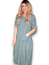 Helga May: Button Sleeve Maxi Dress - Plain Grey
