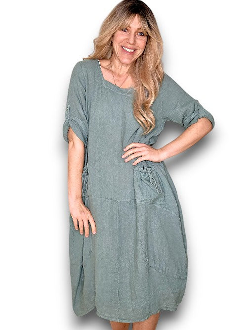 Helga May: Button Sleeve Maxi Dress - Plain Grey