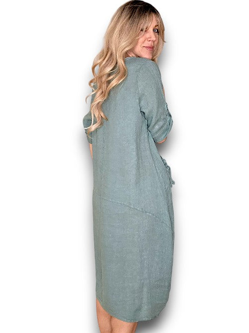 Helga May: Button Sleeve Maxi Dress - Plain Grey