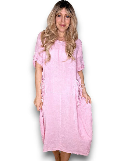 Helga May: Button Sleeve Maxi Dress - Plain Bubblegum Pink