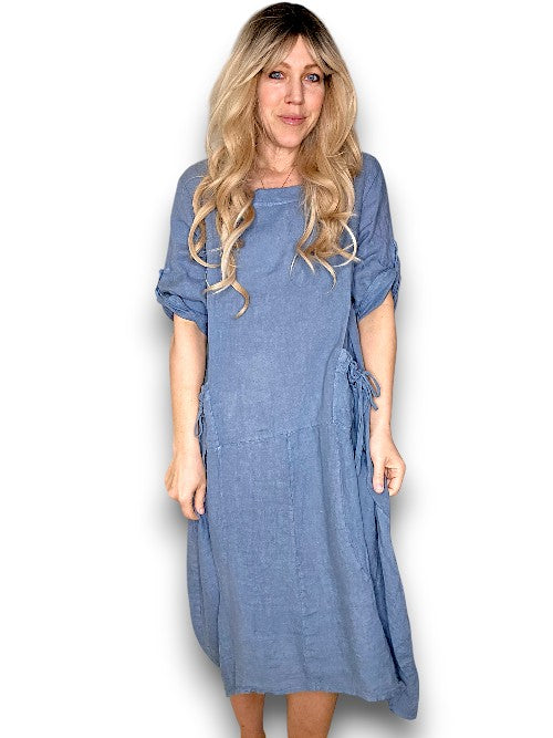 Helga May: Button Sleeve Maxi Dress - Plain Petrol