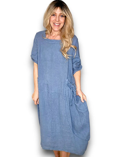 Helga May: Button Sleeve Maxi Dress - Plain Petrol