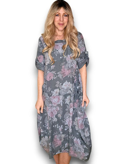 Helga May: Button Sleeve Maxi Dress - Scarlett Rose Grey