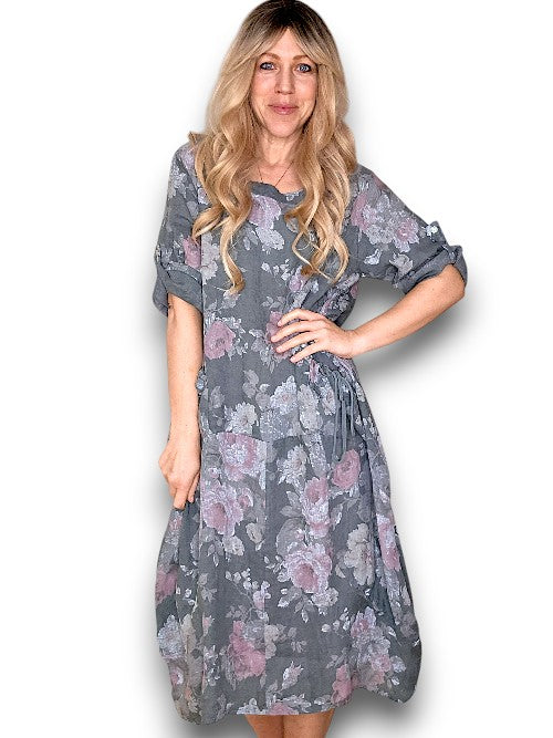 Helga May: Button Sleeve Maxi Dress - Scarlett Rose Grey