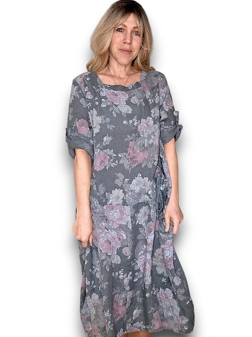 Helga May: Button Sleeve Maxi Dress - Scarlett Rose Grey