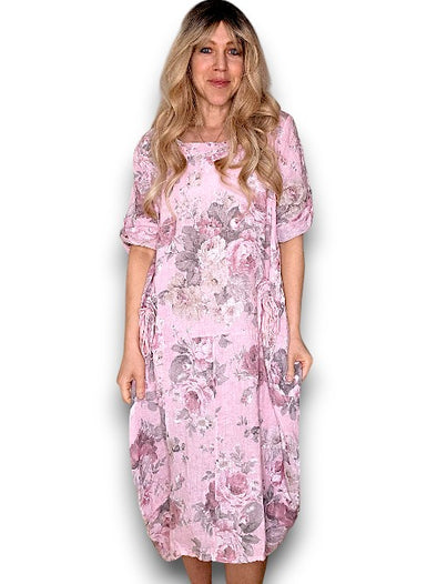Helga May: Button Sleeve Maxi Dress - Scarlett Rose Bubblegum Pink