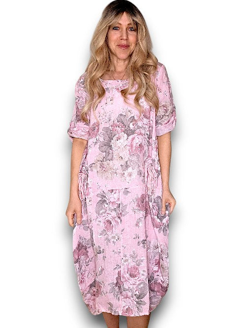 Helga May: Button Sleeve Maxi Dress - Scarlett Rose Bubblegum Pink